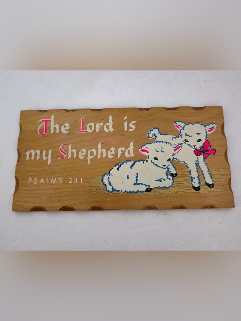 Vintage 1966 The Lord is my Shepherd Baby Sheep Lamb Wood Wall Plaque
